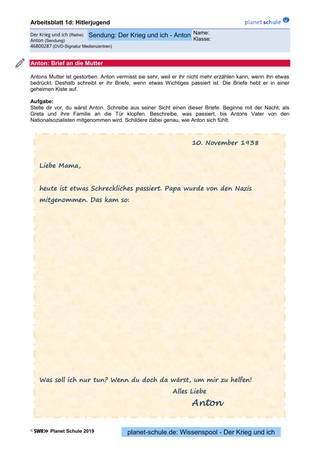 Arbeitsblatt 1e: Anton: Brief an die Mutter (Foto: )