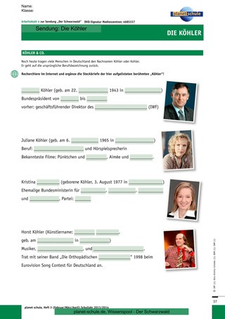 Arbeitsblatt 4: Familienname Köhler