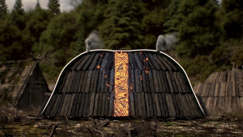 Querschnitt durch einen Kohlenmeiler.