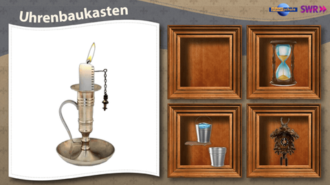 Im Uhrenbaukasten lassen sich verschiedene Arten von historischen Uhren zusammensetzen.