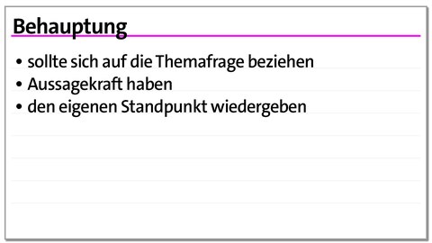 Karteikarte Behauptung für ein überzeugendes Argument | kolleg24 Deutsch