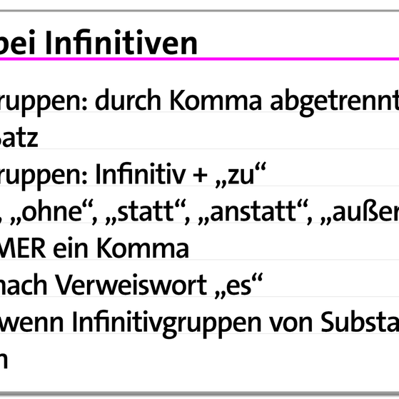 Karteikarte Komma bei Infinitiven | kolleg24 Deutsch