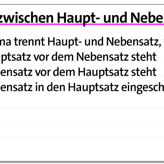 Karteikarte Komma zwischen Haupt- und Nebensatz | kolleg24 Deutsch