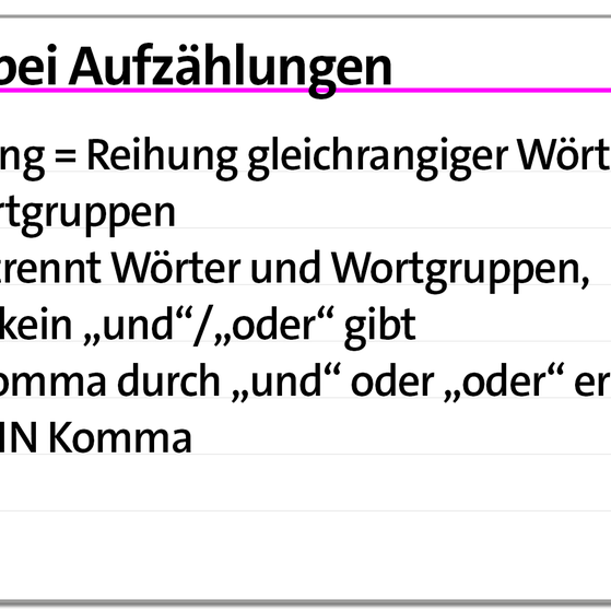 Karteikarte Komma bei Aufzählungen | kolleg24 Deutsch