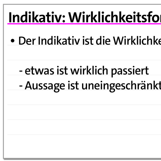 Karteikarte zum Konjunktiv: Indikativ | kolleg24 Deutsch