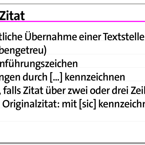 Karteikarte zu den Zitierregeln: Direktes Zitat Teil 1 | kolleg24 Deutsch