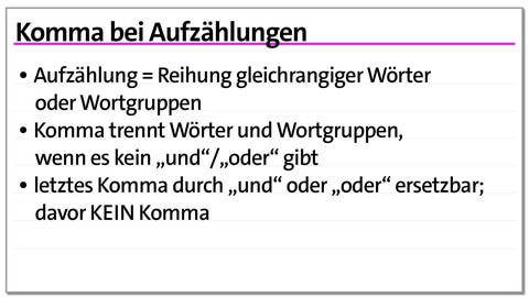Karteikarte Komma bei Aufzählungen | kolleg24 Deutsch