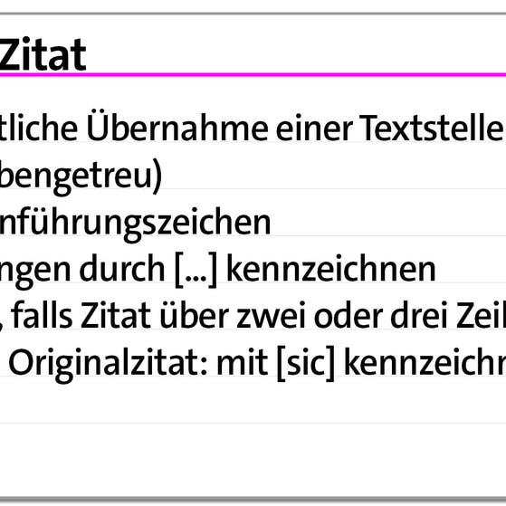 Karteikarte zu den Zitierregeln: Direktes Zitat Teil 1 | kolleg24 Deutsch