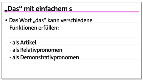 Karteikarte "Das" mit einfachem s | kolleg24 Deutsch