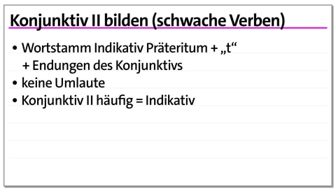 Karteikarte zum Konjunktiv: Konjunktiv 2 bilden (schwache Verben) | kolleg24 Deutsch