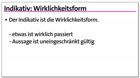 Karteikarte zum Konjunktiv: Indikativ | kolleg24 Deutsch