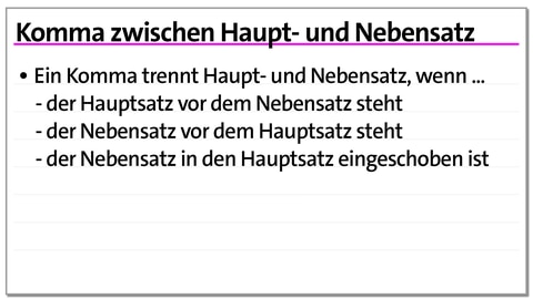Karteikarte Komma zwischen Haupt- und Nebensatz | kolleg24 Deutsch