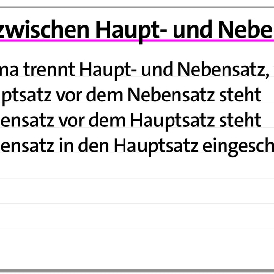 Karteikarte Komma zwischen Haupt- und Nebensatz | kolleg24 Deutsch