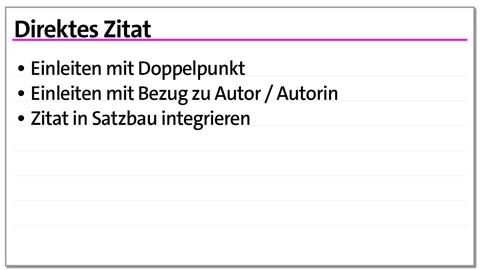 Karteikarte zu den Zitierregeln: Direktes Zitat Teil 2 | kolleg24 Deutsch