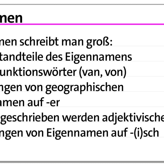 Karteikarte zur Groß- und Kleinschreibung: Eigennamen | kolleg24 Deutsch