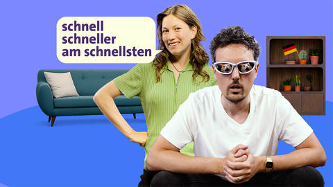 Host Gero und eine Frau steigern ein Adjektiv