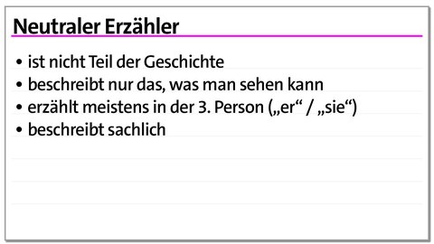 Karteikarte Erzählperspektiven: Neutraler Erzähler | kolleg24 Deutsch
