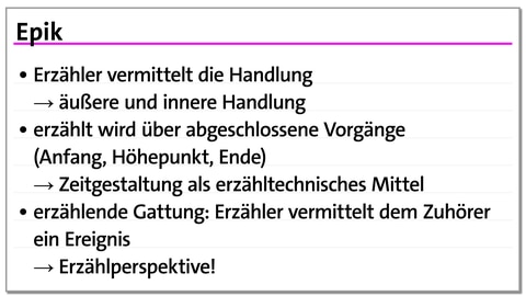 Karteikarte zur literarischen Gattung Epik | kolleg24 Deutsch