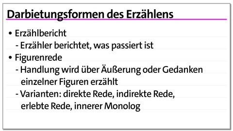 Karteikarte verschiedene Darbietungsformen als Erzähltechnik | kolleg24 Deutsch