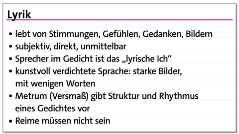 Karteikarte zur literarischen Gattung Lyrik | kolleg24 Deutsch