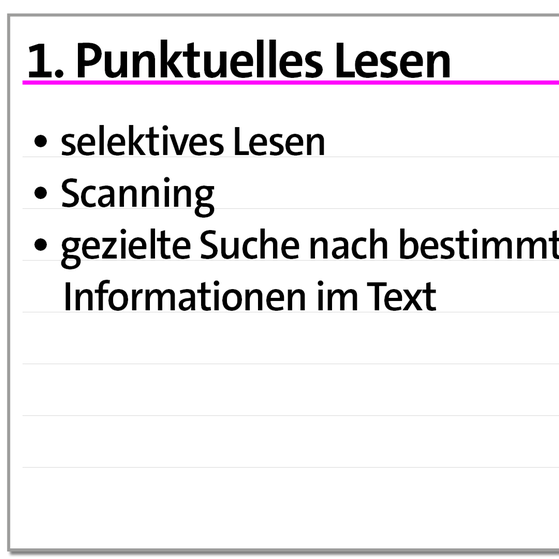 Lesetechnik punktuelles Lesen Karteikarte | kolleg24 Deutsch