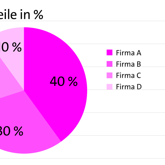 Tortendiagramm, Kreisdiagramm: Ein Kreis zeigt die Marktanteile von vier Firmen im Vergleich | kolleg24 Deutsch