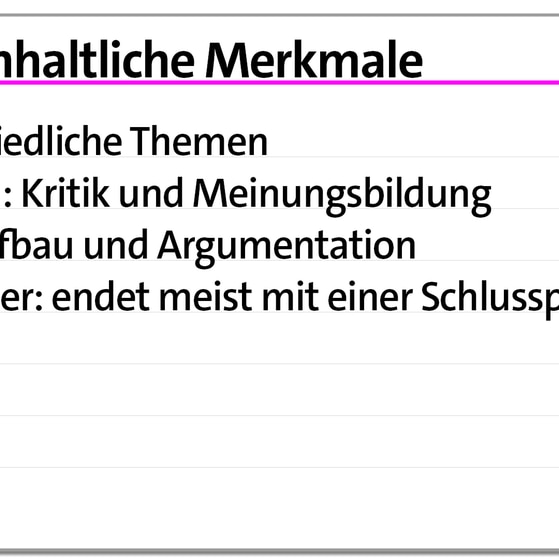 Karteikarte: inhaltliche Merkmale der Glosse | kolleg24 Deutsch