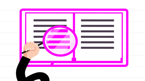 Eine Hand mit Lupe über einem Text | kolleg24 Deutsch