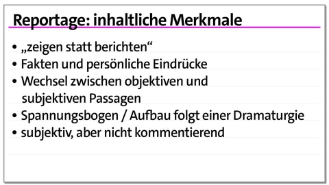 Karteikarte: inhaltliche Merkmale der Reportage | kolleg24 Deutsch