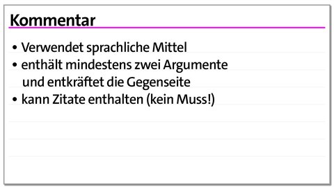 Karteikarte zu Erörterung und Kommentar | kolleg24 Deutsch