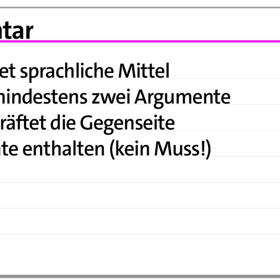 Karteikarte zu Erörterung und Kommentar | kolleg24 Deutsch