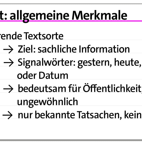 Karteikarte: allgemeine Merkmale der Nachricht | kolleg24 Deutsch