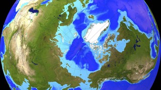 Der Nordpol auf der Erdkugel von oben - die magnetischen Pole sind nicht identisch mit den geografischen.