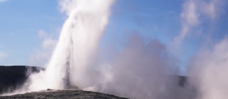 Fontäne eines Geysir schießt in die Höhe: Warme Quellen und Geyire sind Anzeichen von Vulkanismus