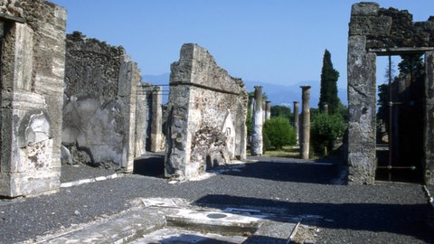 Der Ausbruch des Vesuv im Jahr 79 n. Chr. verschüttete die ganze Stadt Pompeji. Erdbeben, Tsunami und Kälteeinbrüche können weitere Folgen sein.
