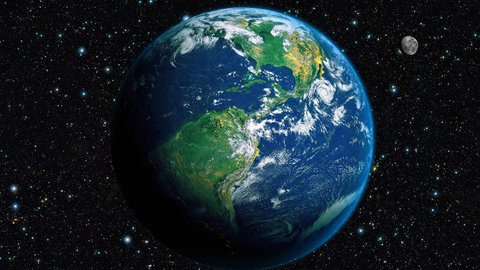 Die Erde aus dem Weltall: Der blaue Planet mit dem amerikanischen Kontinent.