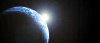 Der Planet Erde wird von der Sonne angestrahlt