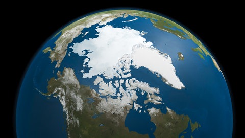 Die größten Eisflächen der Erde liegen rund um den Nordpol und den Südpol.
