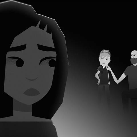 Schwarzes Mädchen im Bildvordergrund, ein weißer Junge und ein weißer Mann starren sie an (Foto: SWR – Screenshot aus der Sendung)