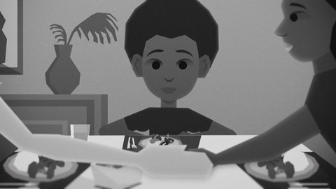 Jack zu Hause beim Essen mit seiner Familie.