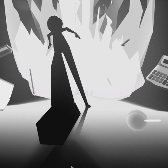 Schattenriss eines Mädchens, das mit dem Fuß aufstampft.