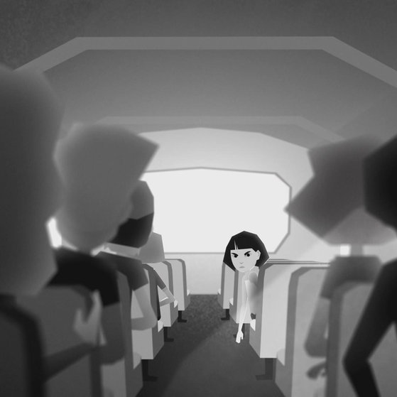 Zeichnung von Kindern in einem Schulbus.