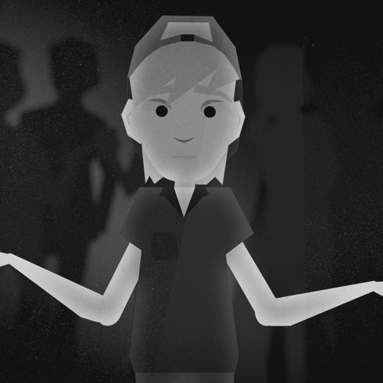 Weißer Junge hebt hilflos die Arme.