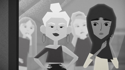 Shazmeen mit Kopftuch – neben ihr ein blondes, geschminktes Mädchen.