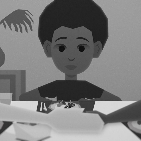 Jack zu Hause beim Essen mit seiner Familie.