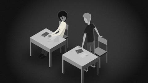 Ein Junge steht neben einem in der Bank sitzenden Mädchen