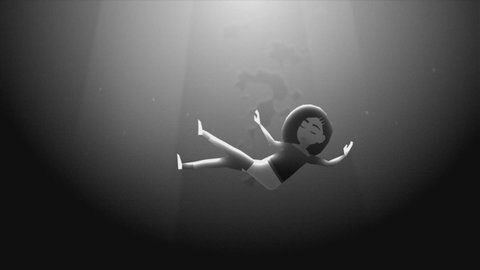 Mädchen fällt in einen leeren Raum