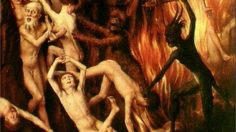 Gemälde von Menschen im Fegefeuer.