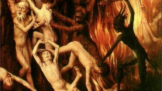 Gemälde von Menschen im Fegefeuer.