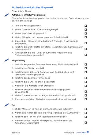 Arbeitsblatt 14: Checkliste Dreh (Foto: )